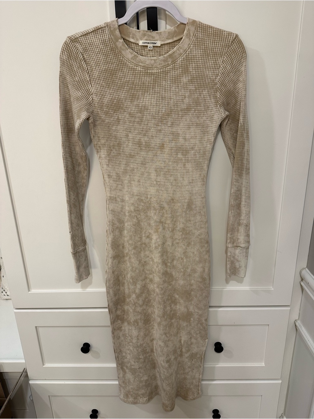 Cotton Citizen Beige Ribbed Long Sleeve Midi Dress